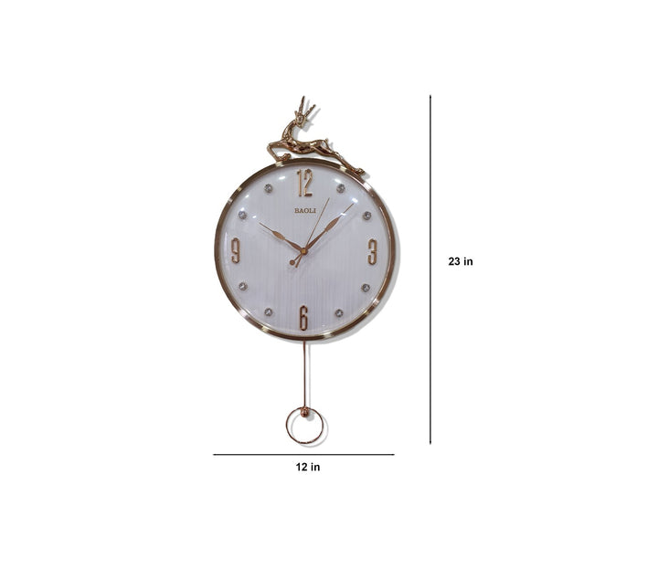 Rose Gold and White Reindeer Pendulum Wall Clock