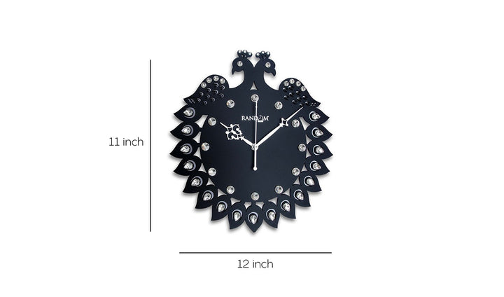 Striking Black Wooden Jewel Peacock Wall Clock