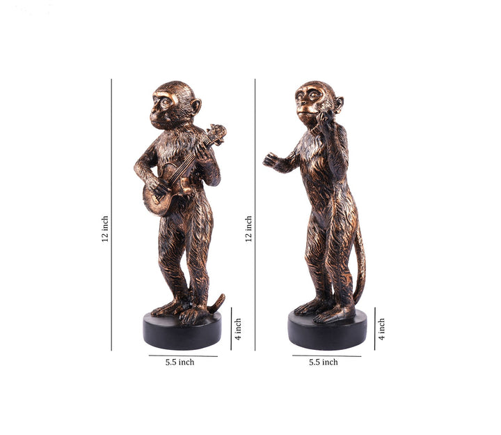 Brown Music Playing Monkey Figurine Set - 2 Pieces | Brown Set of 2 Music Playing Monkey Figurine