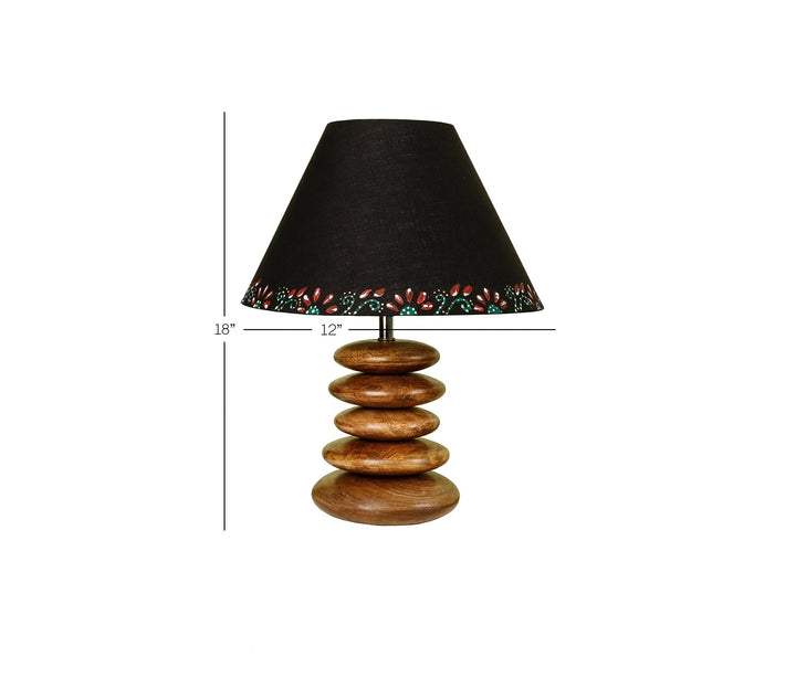 Handcrafted Wooden Table Lamp with Brown Accents and Black Shade