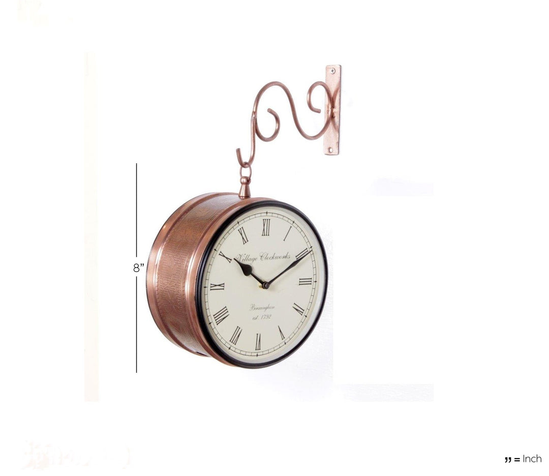 Double Sided Railway Station Wall Clock (Copper Finish)