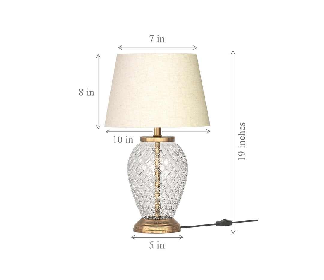 Brass Table Lamp with Diamond Cut Glass & White Shade