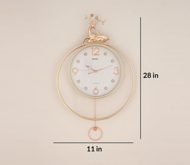 Reindeer Pendulum Clock in Rose Gold