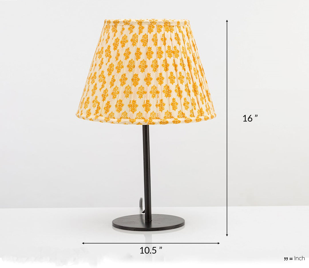 Cedar Table Lamp with Yellow Printed Fabric Shade