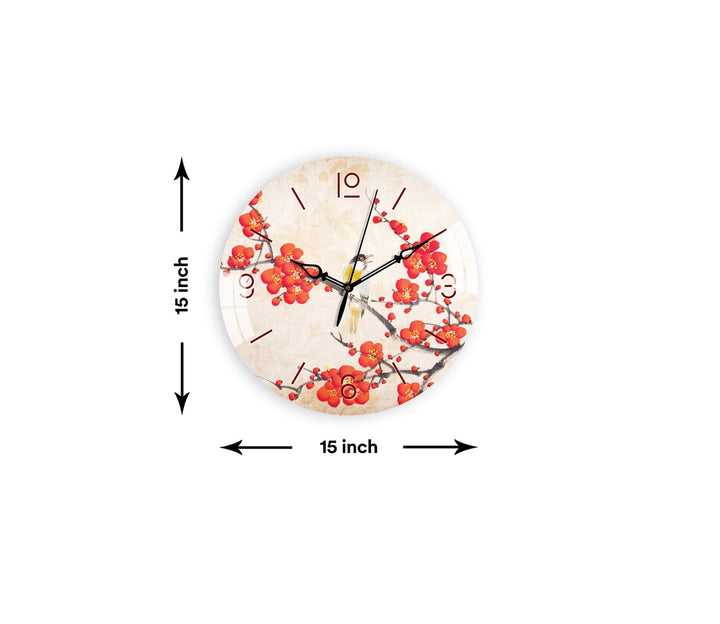 Charming Flowers and Bird Printed Acrylic Wall Clock