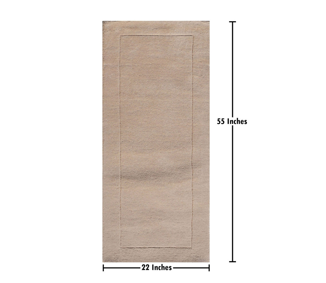 Beige Solid Hand Tufted Wool Runner