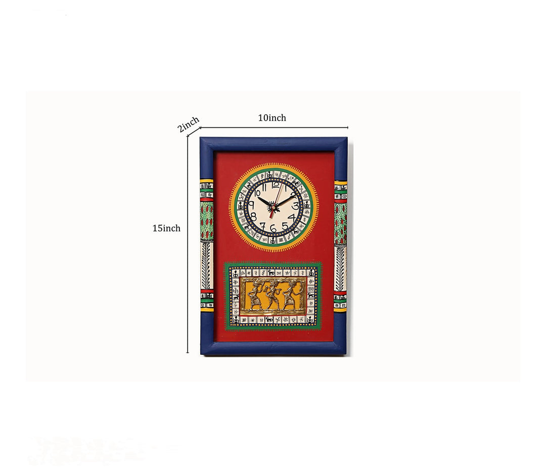 Striking Red Handcrafted Dhokra Art Glass Frame Wall Clock