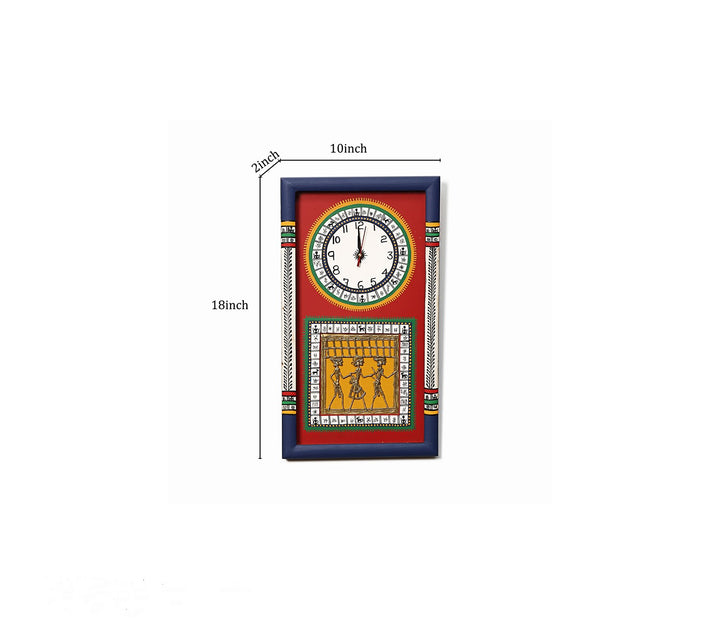Striking Red and Blue Handcrafted Glass Frame Wall Clock