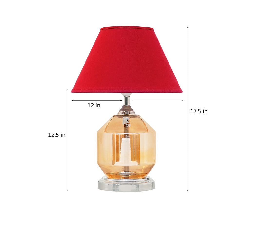 Classic Amber Glass Table Lamp with Maroon Cotton Shade
