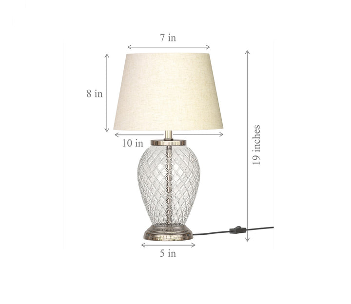 Silver Table Lamp with Diamond Cut Glass & White Shade