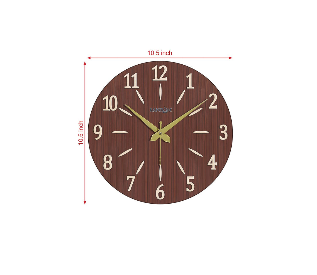 Bold Numbers Random Brown Wooden Wall Clock