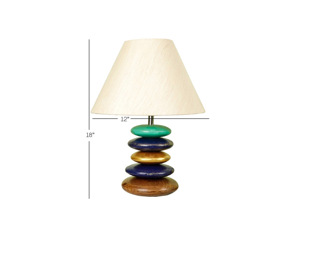 Modern Wooden Table Lamp with Hand-Painted Blue Accents