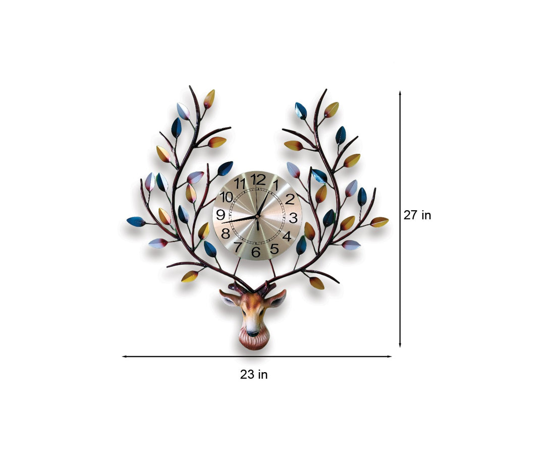 Large Multicolor Metal Wall Clock with Deer Silhouette