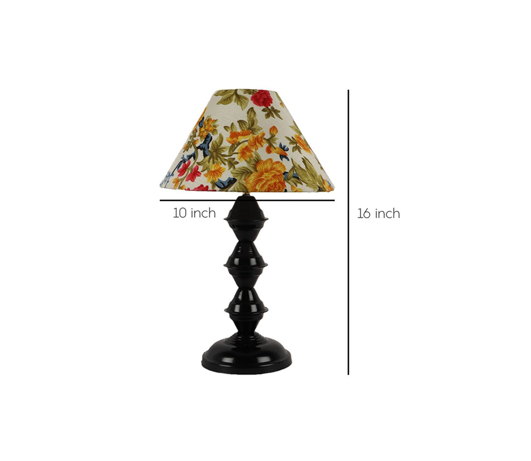 Multicolor Fabric and Black Metal Table Lamp