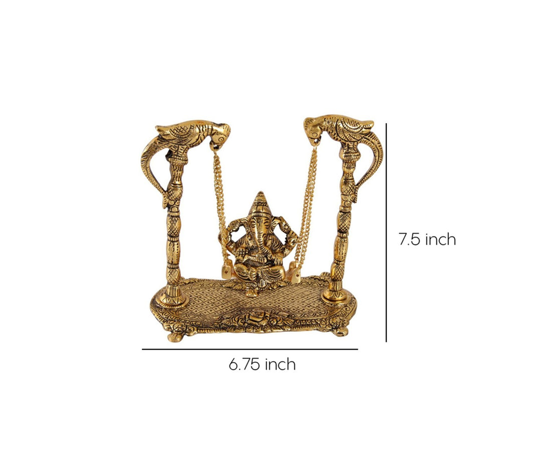 Captivating Ganesha on a Swing Figurine in Antique Gold