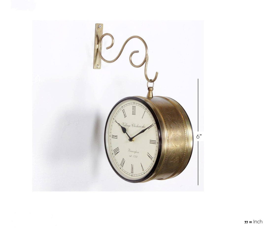 Gold Double Sided Railway Station Wall Clock
