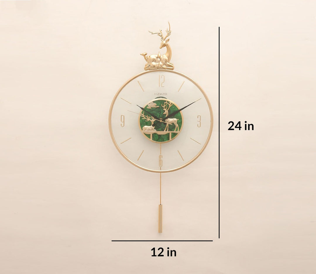 Green Reindeer Pendulum Wall Clock