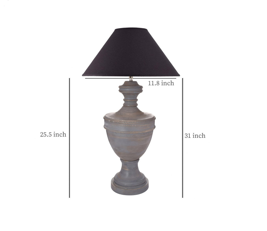 Gray Wooden Floor Lamp with Black Shade
