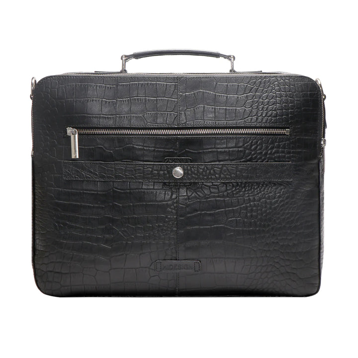Black Leather Work Bag | Croco Leather Draper Work Bag