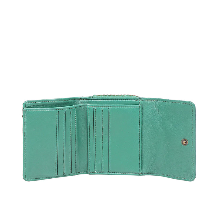 Green Leather Tri-Fold Wallet | Vibrant Ostrich Leather Tri-fold Wallet