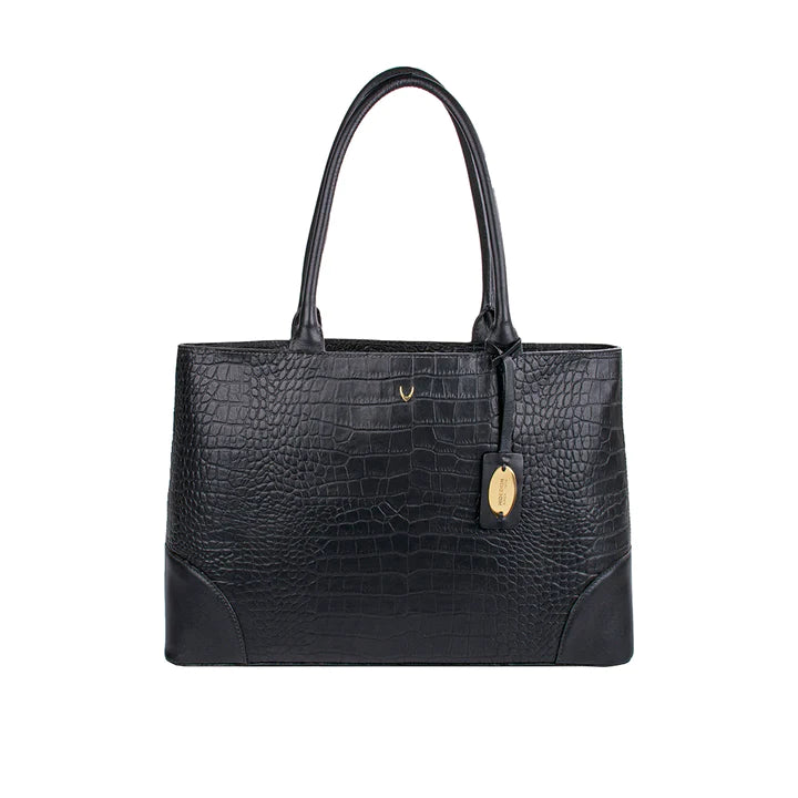 Black Leather Tote Bag | Black Croco Tote Bag