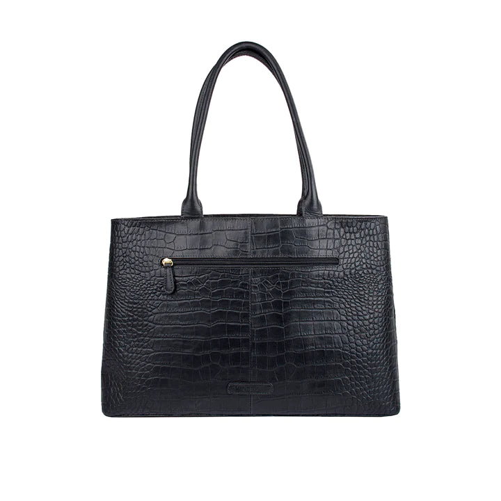 Black Leather Tote Bag | Black Croco Tote Bag