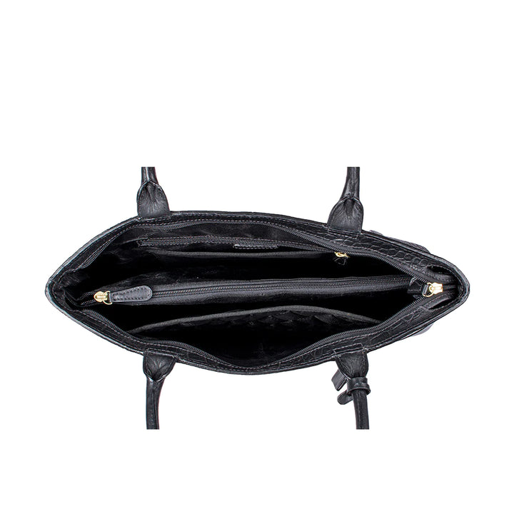 Black Leather Tote Bag | Black Croco Tote Bag