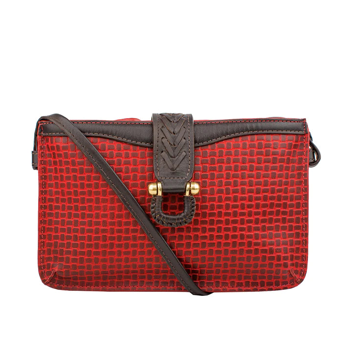 Red Leather Sling Wallet | Marrakech Weave Detail Sling Wallet