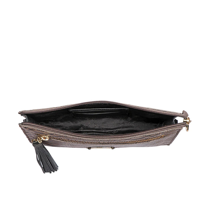 Gray Leather Sling Bag | Urbane Metallic Snake Leather Sling Bag