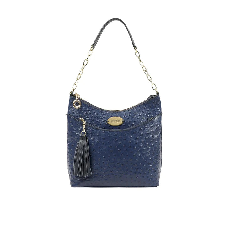 Blue Leather Shoulder Bag | Molokini Blue Ostrich Shoulder Bag