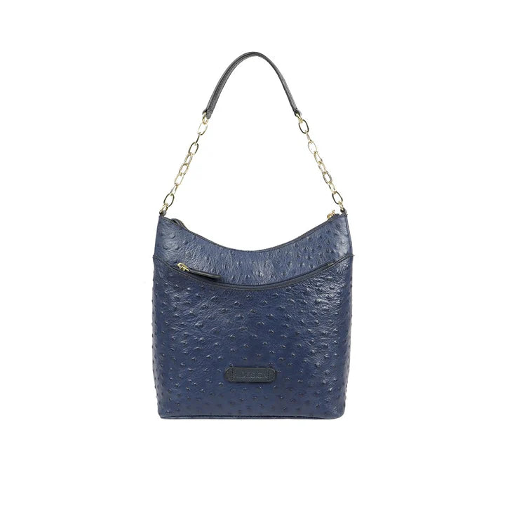 Blue Leather Shoulder Bag | Molokini Blue Ostrich Shoulder Bag