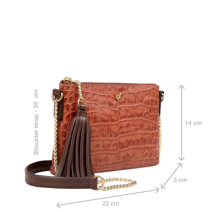Tan Leather Sling Wallet | Croco Tassel Sling Wallet