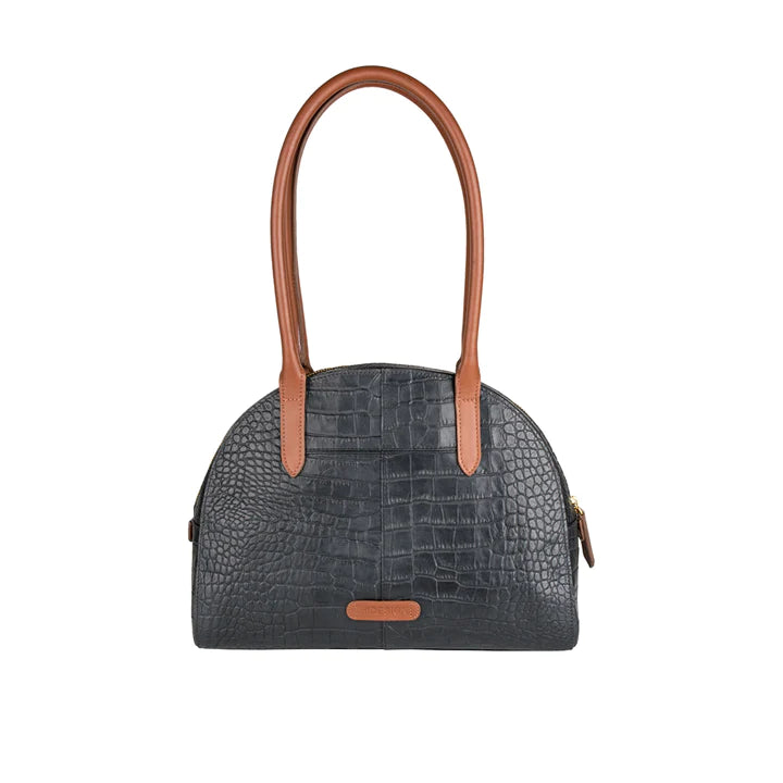 Black Leather Tote Bag | Black Tan Cro Mel Ran Tote Bag