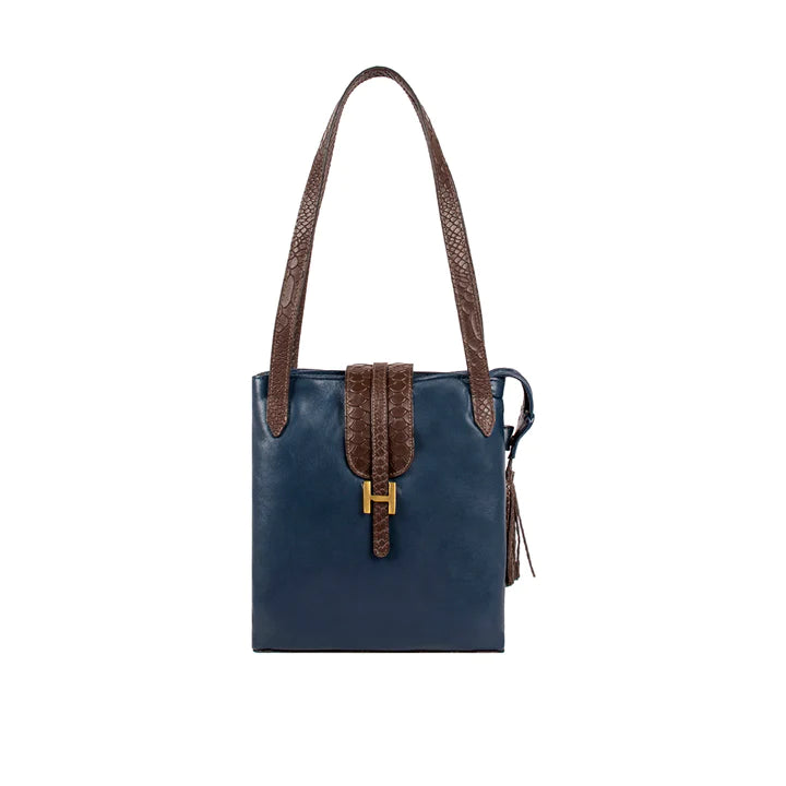 Blue leather Shoulder Bag | Chic Snake Embossed Shoulder Bag