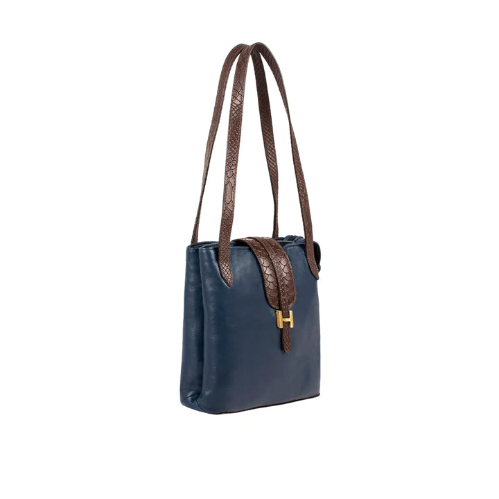 Blue leather Shoulder Bag | Chic Snake Embossed Shoulder Bag
