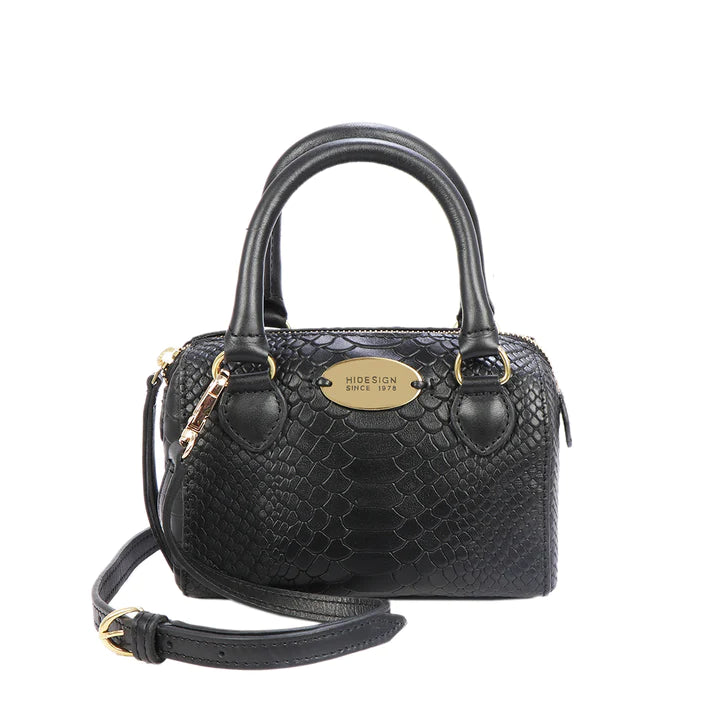 Black Leather Sling Bag | Chic Croco-Embossed Mini Sling Bag