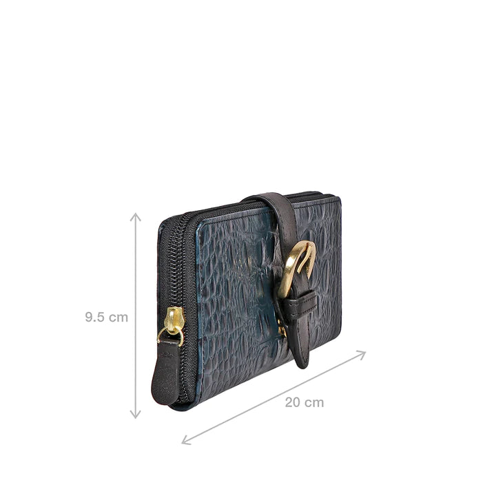 Blue Leather Zip Around Wallet | Dual-Tone Charm Zip Around Wallet