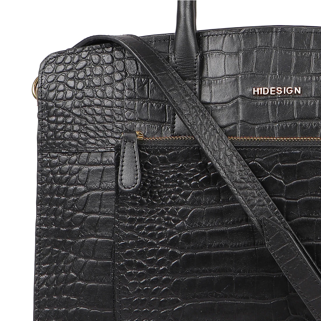 Black Leather Laptop Bag | Black Croco Formal Laptop Bag