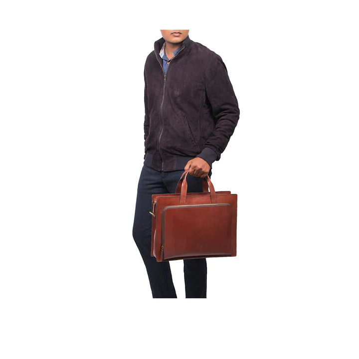 Tan Leather Men's Briefcase, Adjustable Strap | Tan E.I Cow Men's Briefcase