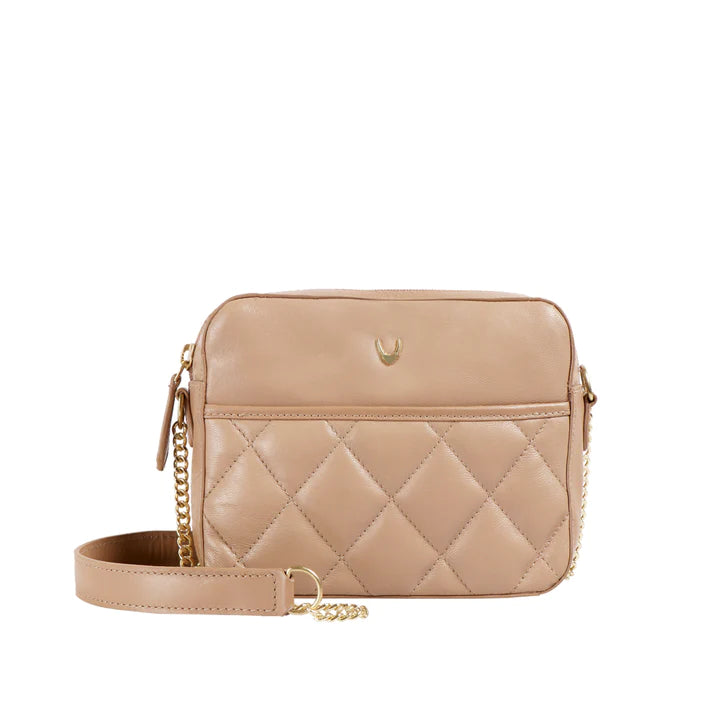 Tan Leather Sling Bag | Quilted Nude Sling Bag