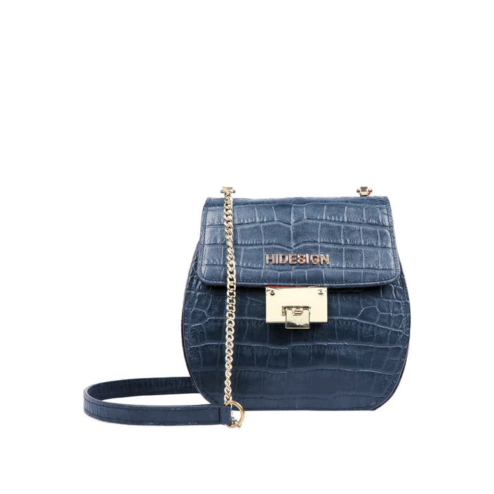 Blue Leather Sling Bag | Midnight Blue Croco Fling Bag
