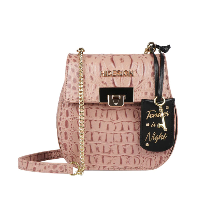 Pink Leather Sling Bag | Wickedly Chic Shiny Baby Croco Sling Bag