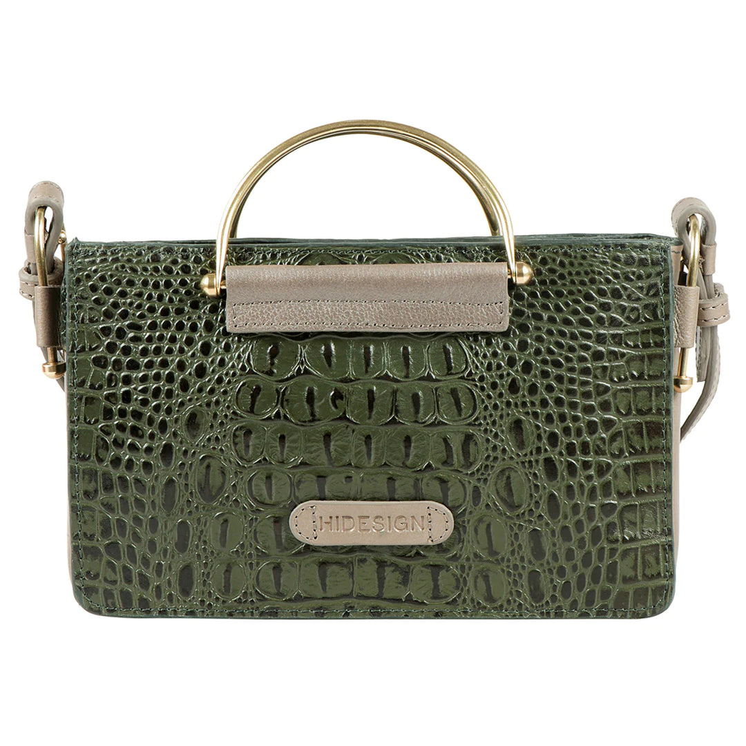 Green Leather Sling Bag | Exquisite Emerald Shiny Baby Croco Sling Bag