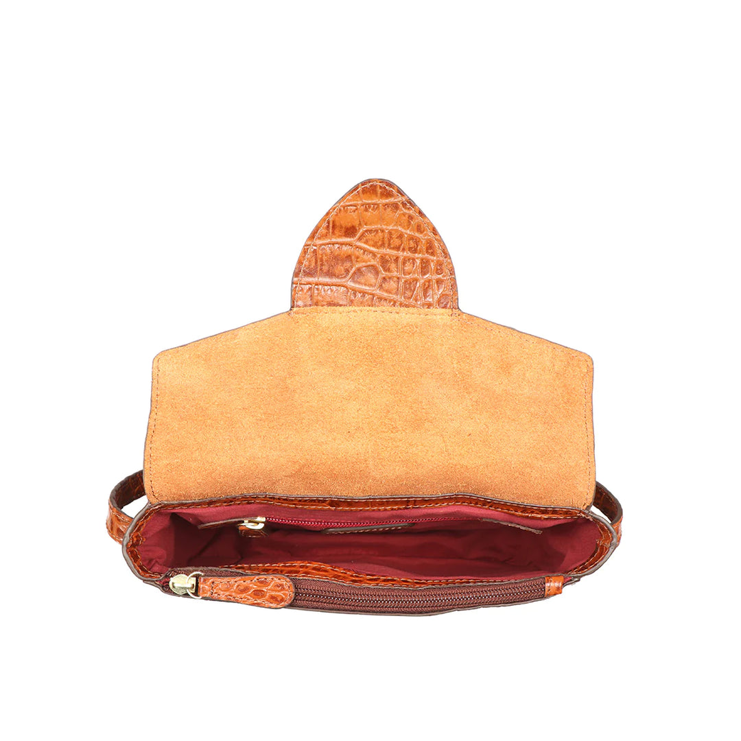 Tangerine Leather Sling Bag | Timeless Tangerine Croco Leather Sling Bag