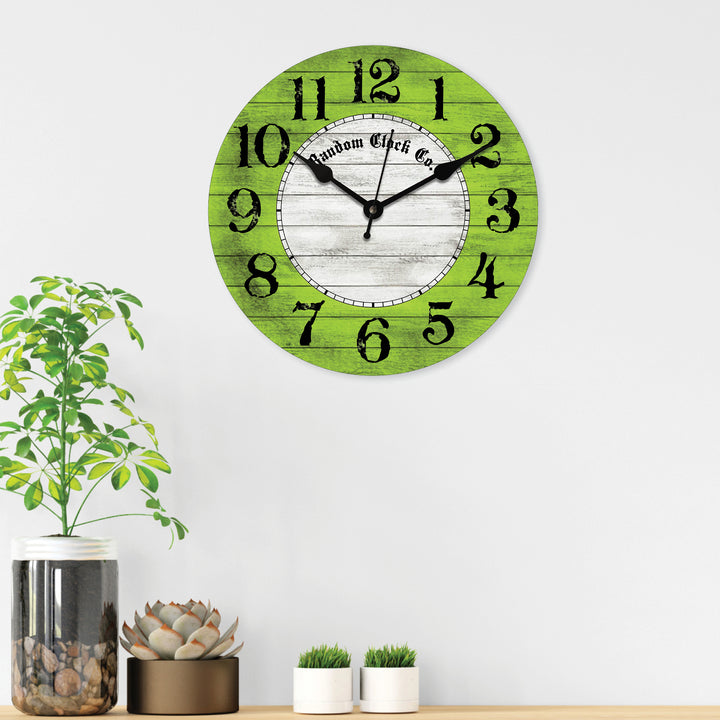 Rustic Green Wooden Wall Clock