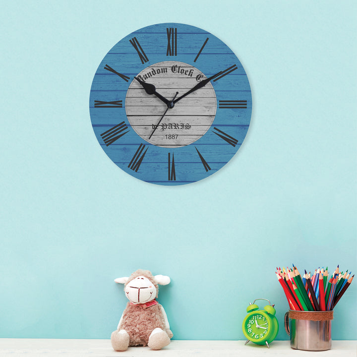 Rustic Blue Wooden Wall Clock