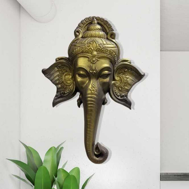 Captivating Golden Ganesha Face 3D Wall Art