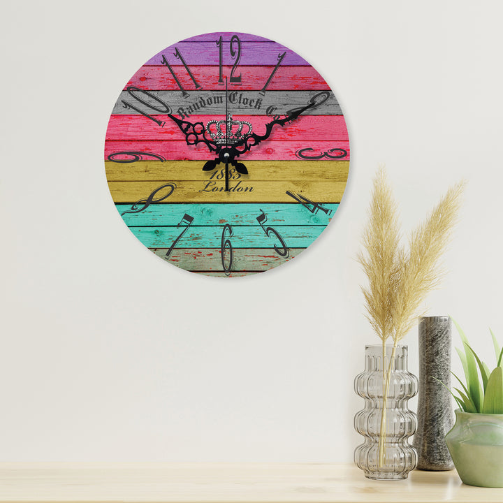 Rustic Rainbow Wooden Wall Clock