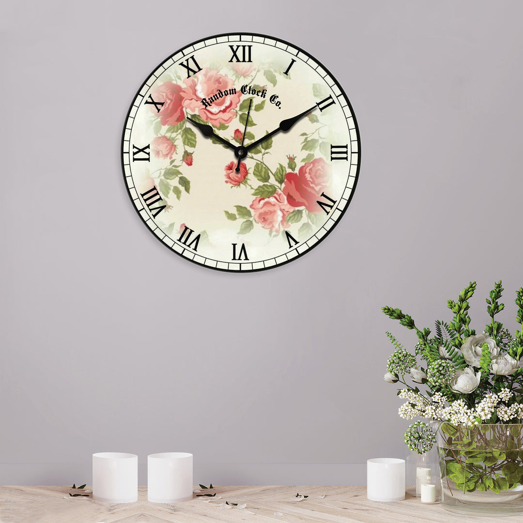 Rustic Pink Rose Wooden Wall Clock