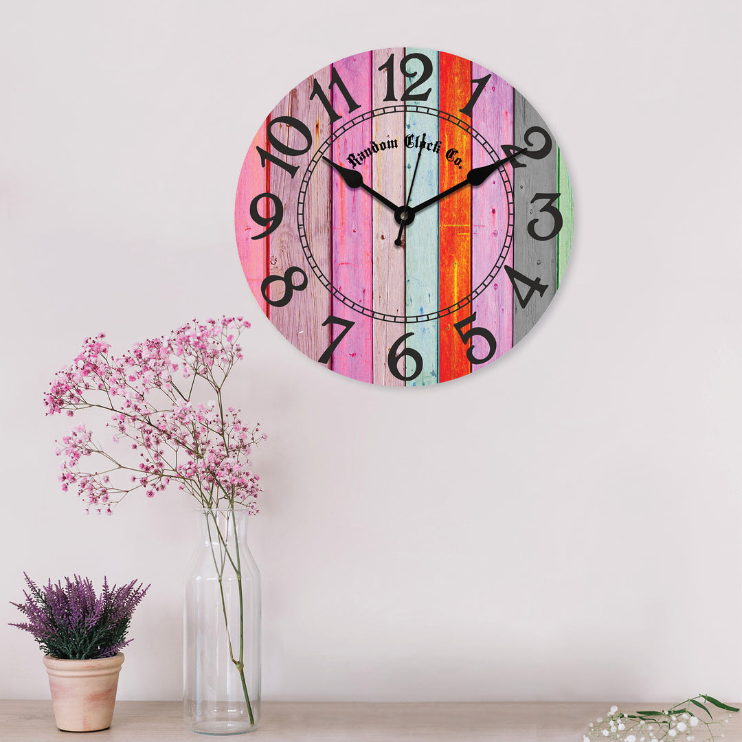Rustic Multicolor Wooden Wall Clock 12-Inch